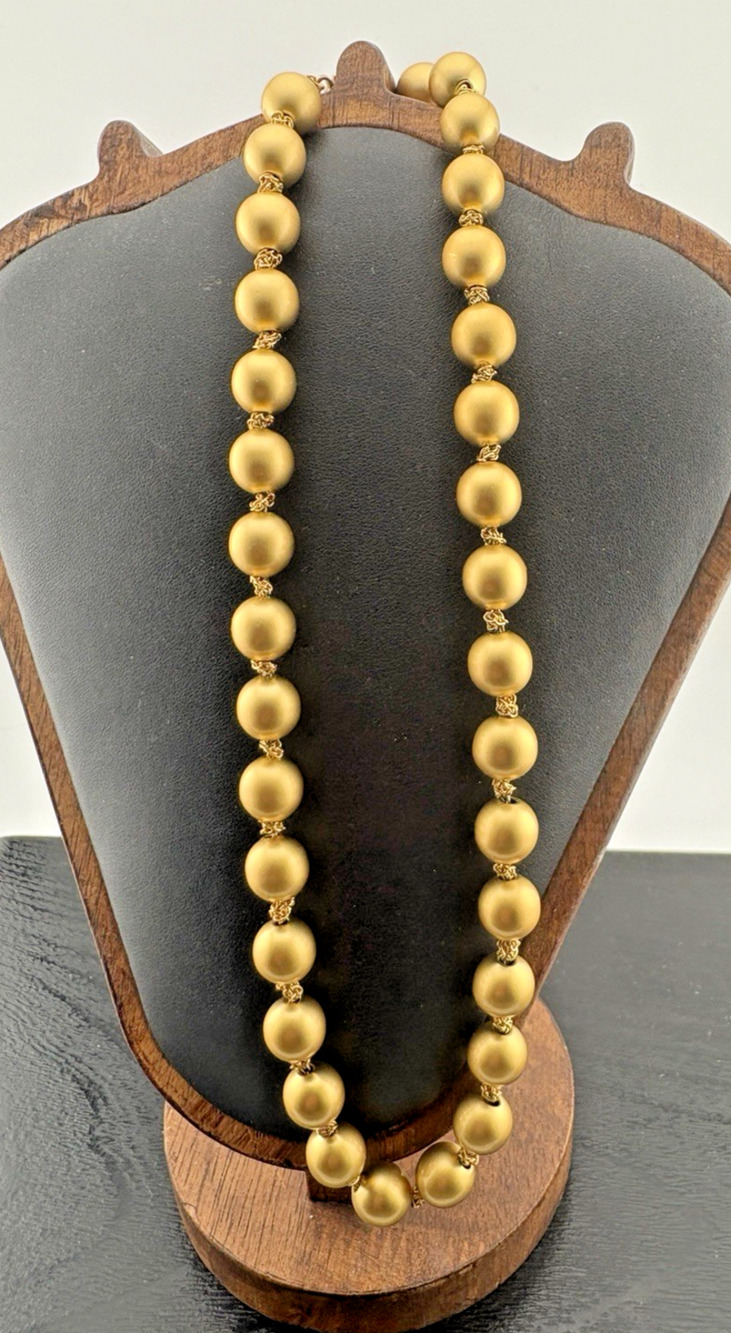 Vintage Gold Color Pearl Monet Necklace 17" Individually Knotted Great Condition